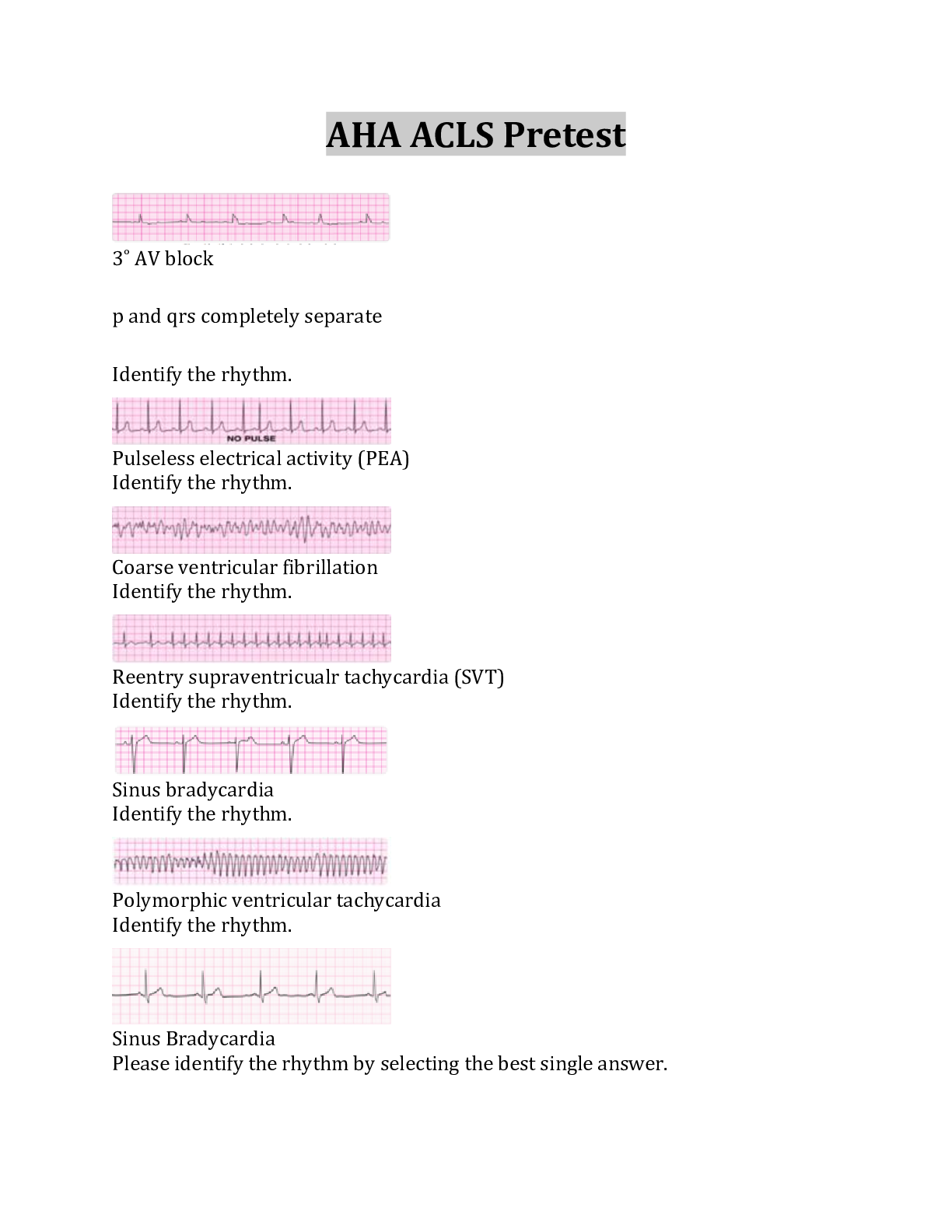 Preview image for AHA ACLS Pretest Questions And Answers